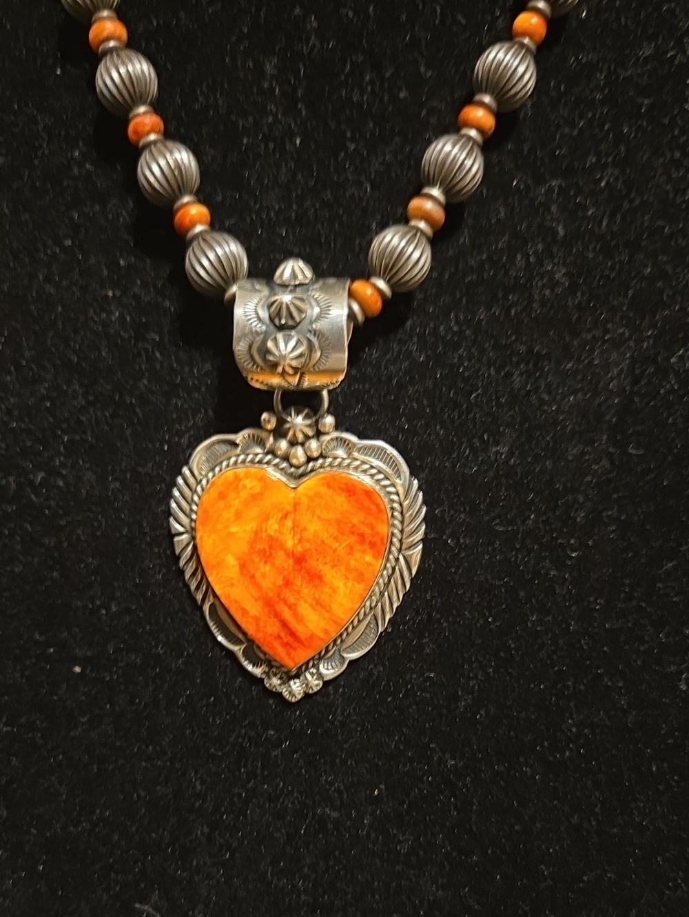 Authentic Navajo Rick Werito Sterling Silver Spiny Oyster Heart Necklace